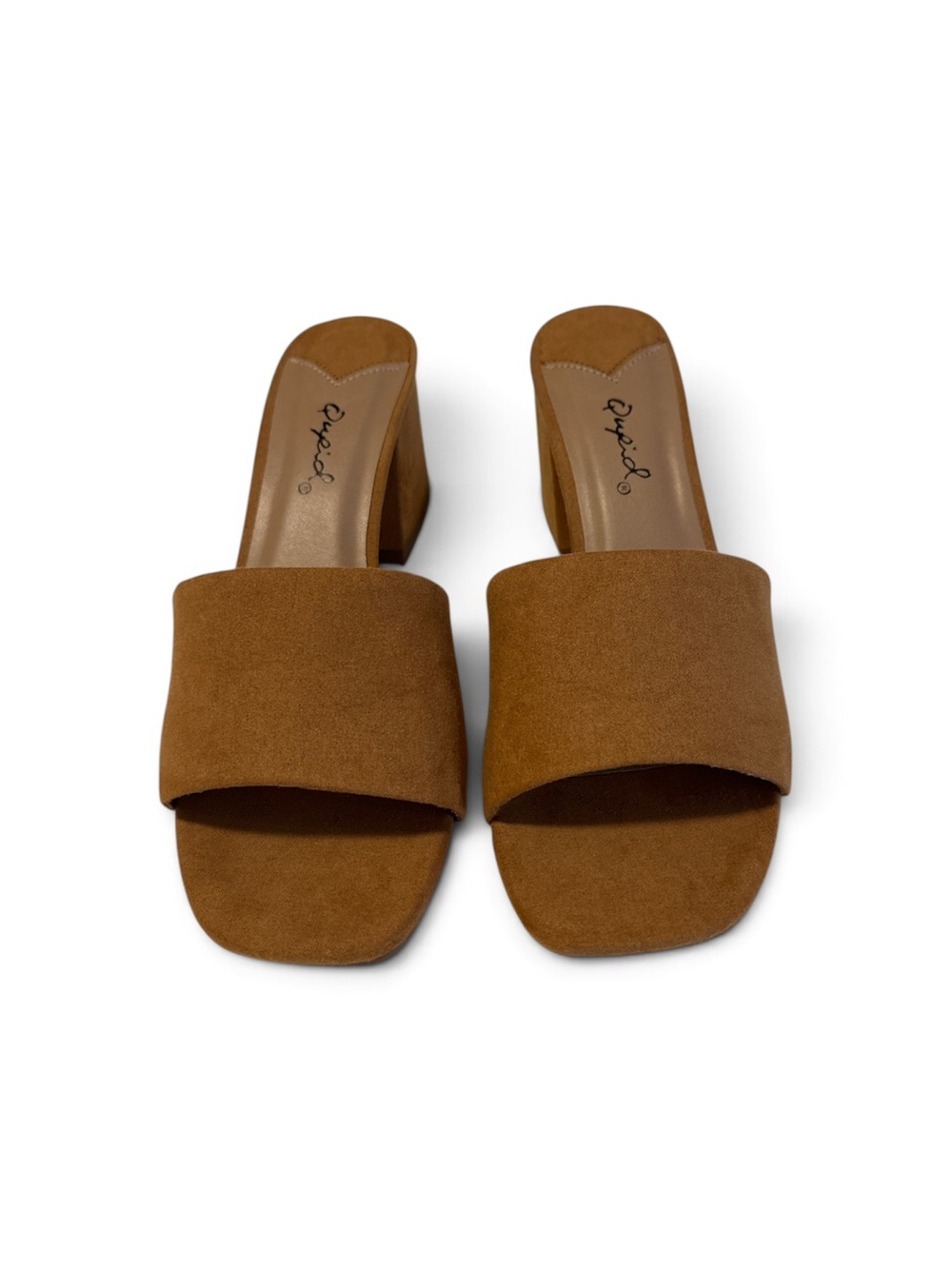 Qupid Tan Camel Faux Suede Block Heel Mule Slides Size US6.5/UK4.5/EUR37.5 - Picture 4 of 7